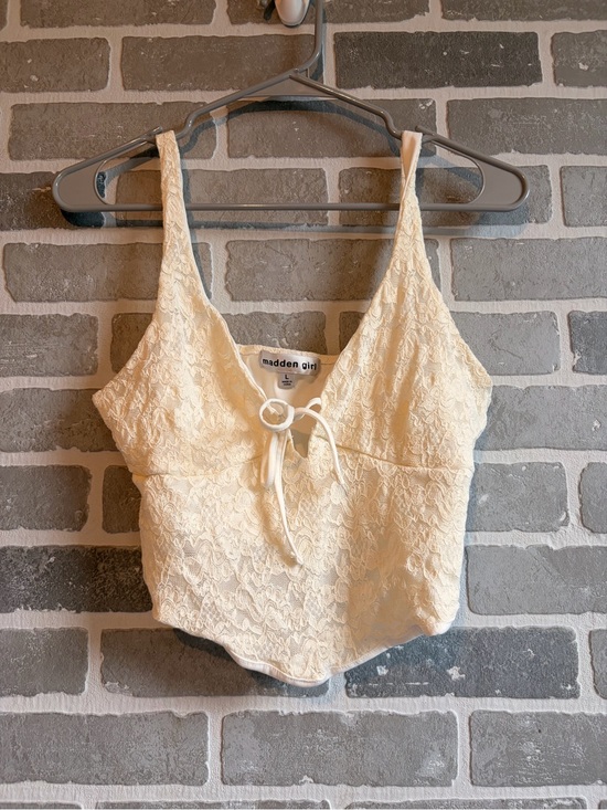 Madden Girl Tops - Madden Girl Cream Lace Tie-Front Cropped Tank Top